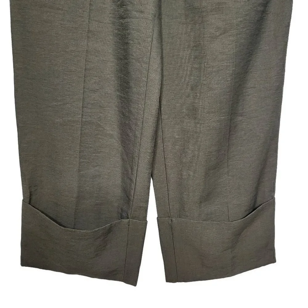 NEW Zara High Waist Olive Turn Up Hem Trousers Pants Size Small - Picture 6 of 9